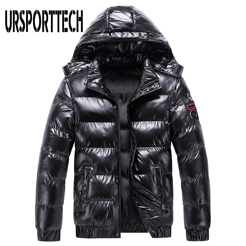 New Bright Leather Winter Men's Jacket Casual Parka Outwear Waterproof Thicken Warm Stand Collar Outwear Coat Men Clothing 201214