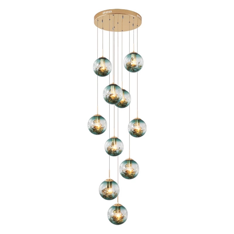 Art deco hanging home dining room decorating long foyer staircase modern hand blown glass chandelier light for high ceilings