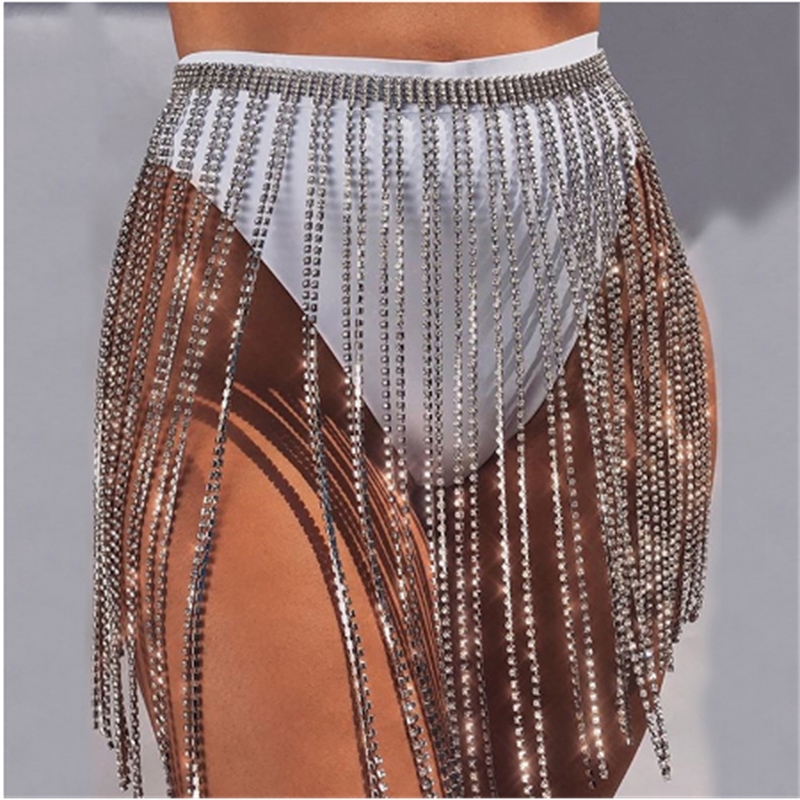 CETIRI Adjustable Europe Exaggerate Glitter Rhinestone Long Tassel Skirt Belt Women Sexy Crystal Diamonds Night Club Chain Belt 201117 - view 3