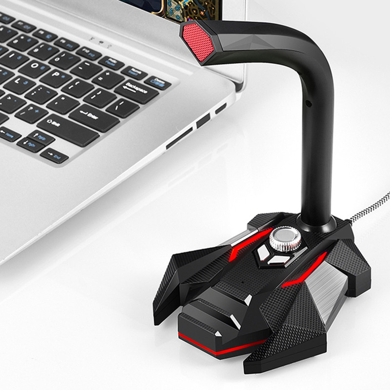 Dynamic Wired Microphone USB Studio Gaming 360 Omnidirectionnel PC Microphone for Computer Desktop Professional Dual Mic LED