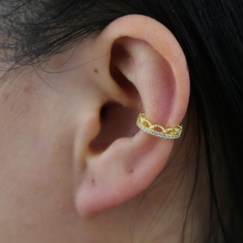 1 Piece Real 925 Sterling Silver Gold Plated Women Ear Cuff Micro Pave CZ Lace Band Romantic Women Clip on Earring Wholesale