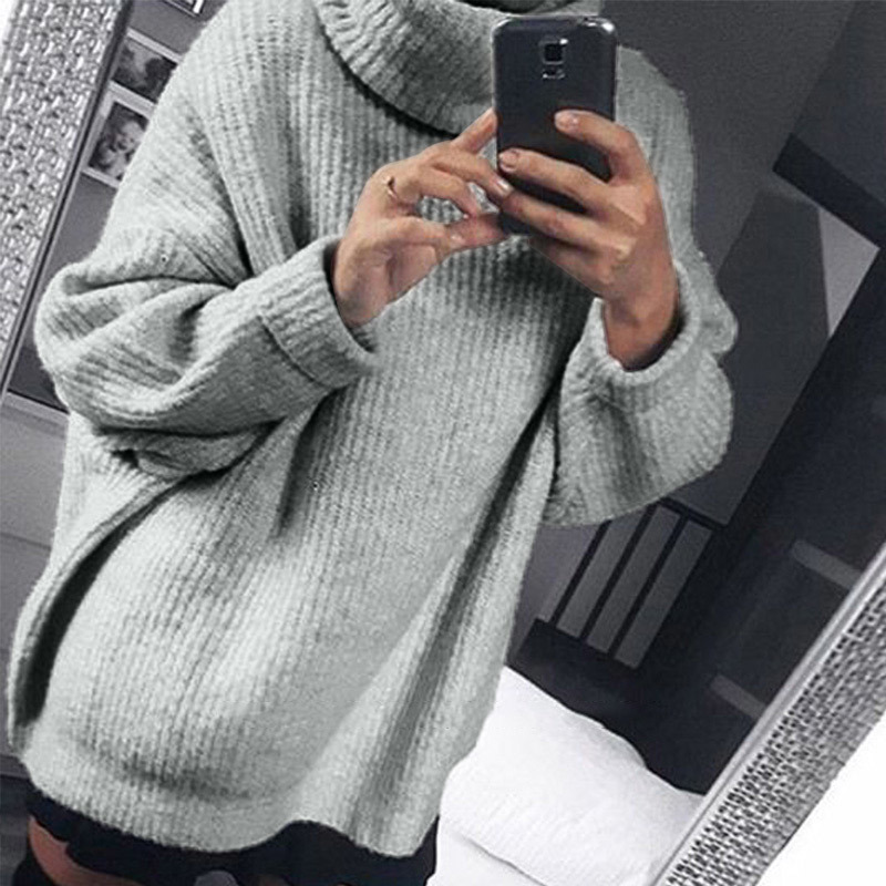 Oversize Turtleneck Knitted Women's Sweater Pullovers Long Batwing Sleeve Winter Solid Women Sweaters Loose Basic Jumper 201030wtt