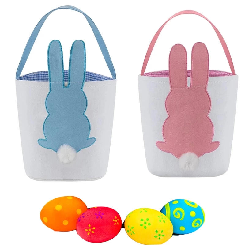 Long Ears Easter Basket Festive Canvas Bunny Bucket Easters Eggs Storage Bag Candy Gift Tote Bags for Kids Party Supplies