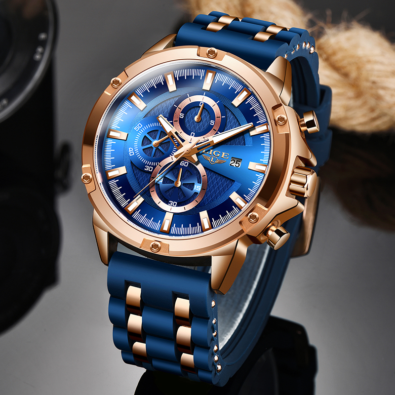 Mens Watches Fashion Designer Luxury Watch Men Military Waterproof Silicone strap Quartz WristWatch Man Sport Chronograph, Rose gold blue
Mens Watches Fashion Designer Luxury Watch Men Military Waterproof Silicone strap Quartz WristWatch Man Sport Chronograph, Rose gold blue