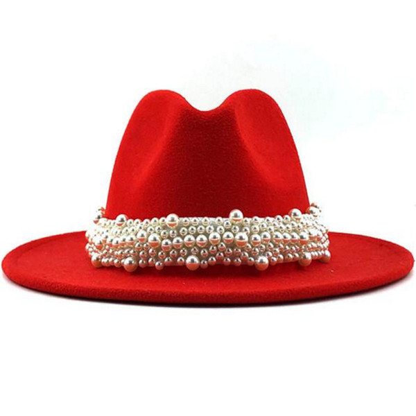 Wool Jazz Fedora Hats Casual Women Leather Pearl Ribbon Felt Hat White Pink Yellow Panama Trilby Formal Party Cap 58-61CM . y2652, A03
Wool Jazz Fedora Hats Casual Women Leather Pearl Ribbon Felt Hat White Pink Yellow Panama Trilby Formal Party Cap 58-61CM . y2652, A03