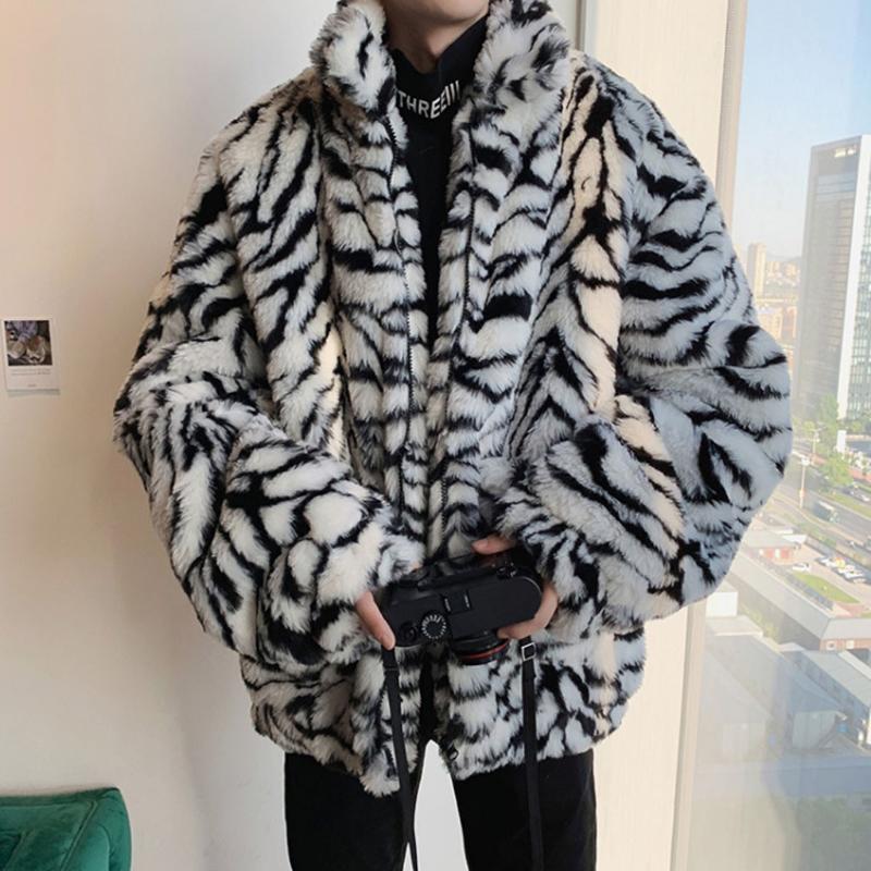 Fashion Men Jacket Designer Luxury Leopard Coat Jacket Winter Thick Fur Outwear Cardigan Casual Loose Warm Outwear Men Clothing