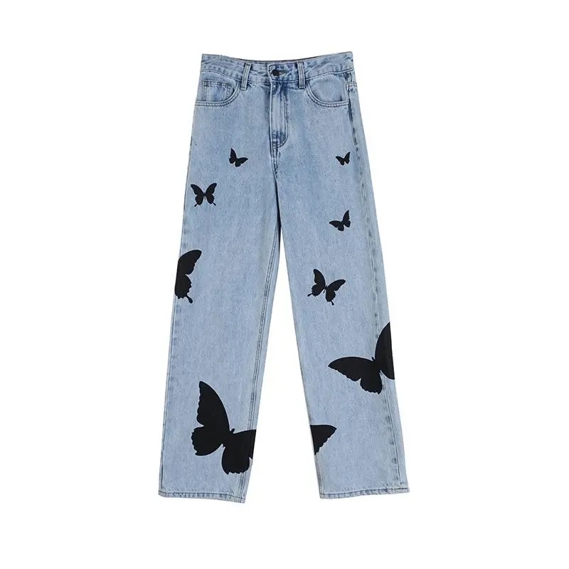 2021 New Women High-waisted Brim Fashion Printed Butterfly Denies Street Wide Legged Women' Loose Pants 4921, Cyan
2021 New Women High-waisted Brim Fashion Printed Butterfly Denies Street Wide Legged Women' Loose Pants 4921, Cyan