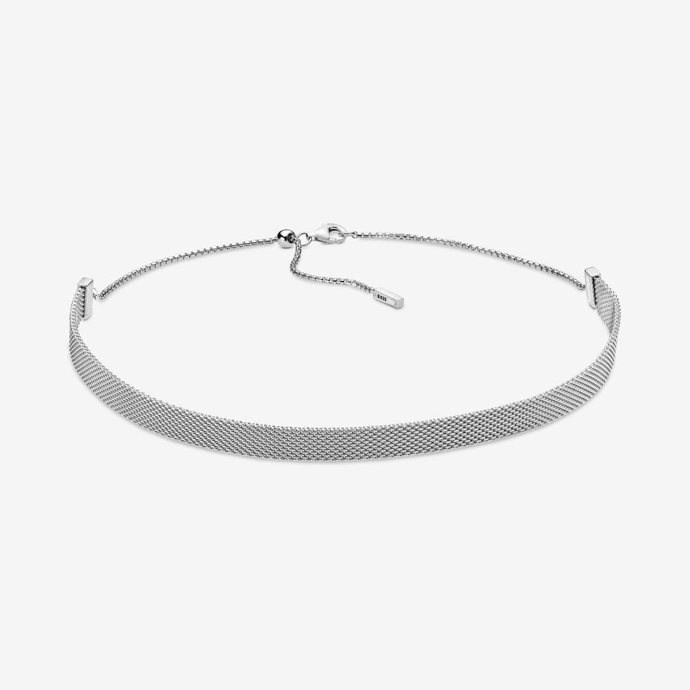 100 925 sterling silver Reflexions Mesh Choker Necklace Fashion Women Wedding Engagement Jewelry Accessories