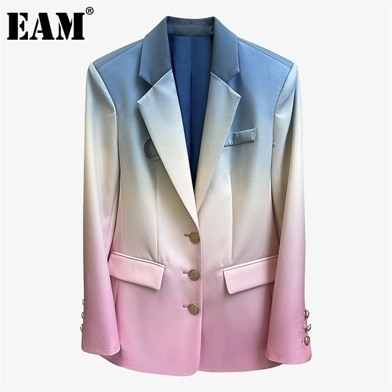 EAM Women Colorful Gradual Color Blazer Lapel Long Sleeve Loose Fit Jacket Fashion Spring Autumn 1Z587 201114