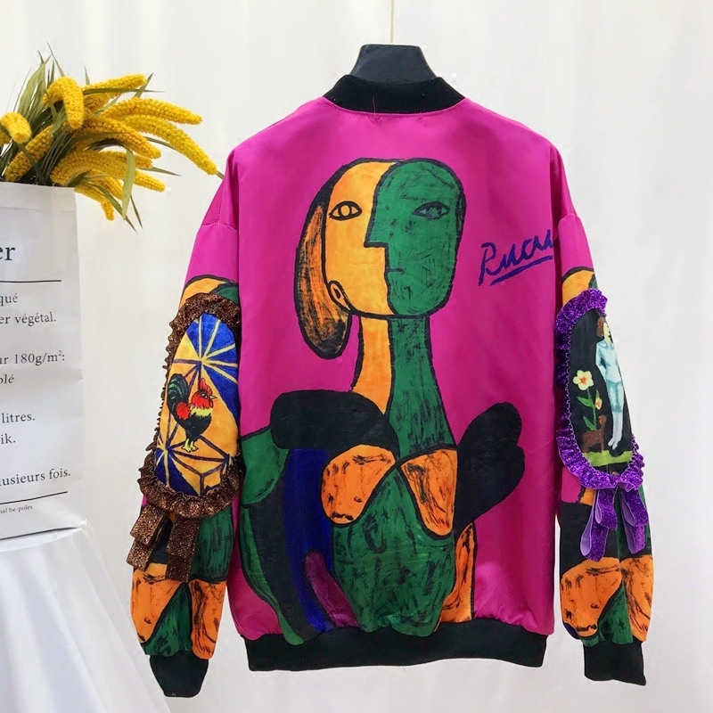 Sequins bomber jacket women Harajuku pilot jacket coat 2019 casual printing basic baseball jackets T200111