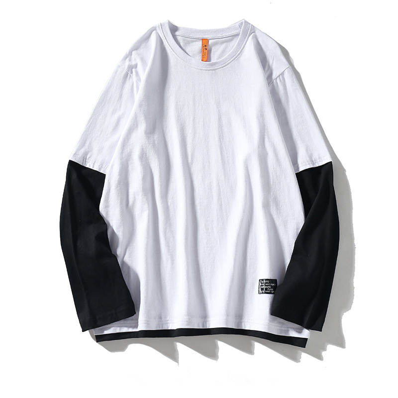 FGKKS New Men's Long Sleeve T Shirt High Street Round Neck Men Bottoming Male Stitching Long Sleeve T Shirt Casual Pullover 201202