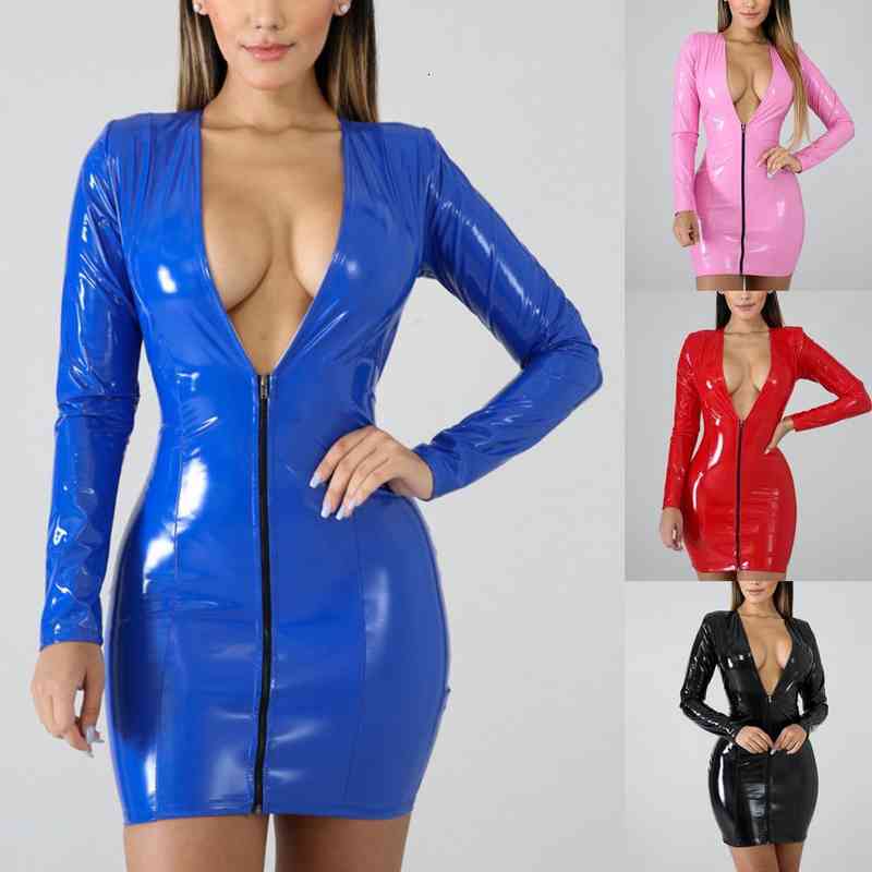 Female Sexy Ladies Glossy Solid Color Faux Leather Dress Mini Ladies Dress Deep V Neck For Outdoor, Black;gray
Female Sexy Ladies Glossy Solid Color Faux Leather Dress Mini Ladies Dress Deep V Neck For Outdoor, Black;gray