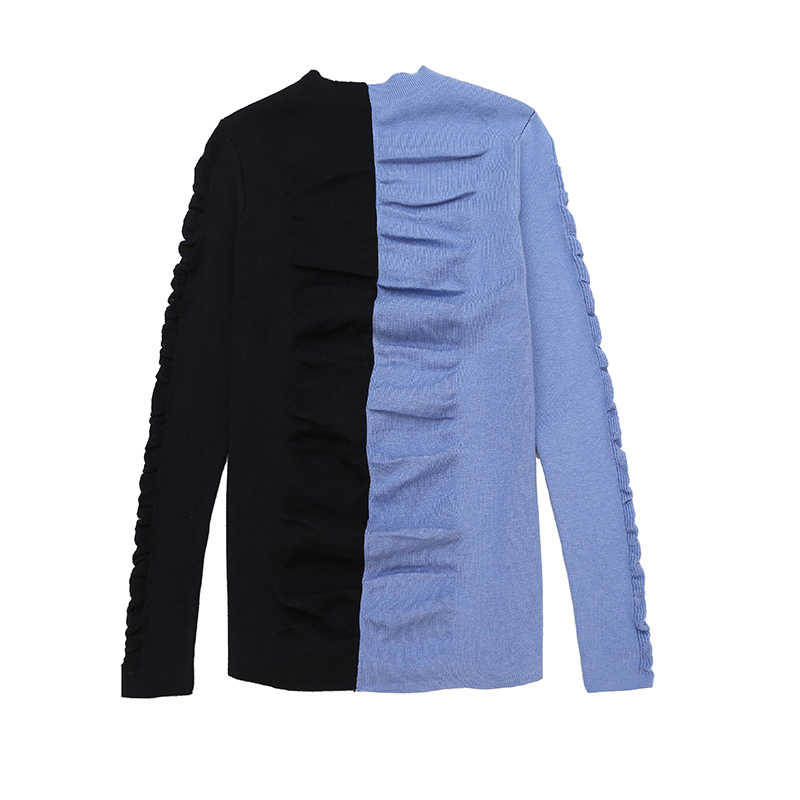 Patchwork Thicken Knit Sweater Autumn Winter Fashion Slim Women Turtleneck Pullover Ruched Women Jumper Elastic T07807B 201223