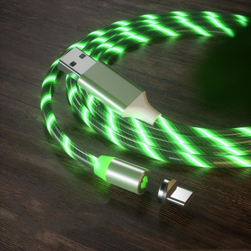 Magnetic cable 3 in 1 Fast Charger LED Flowing Light Type C Cables Quick Charging Line 2A Micro USB Cable Chargers Cord