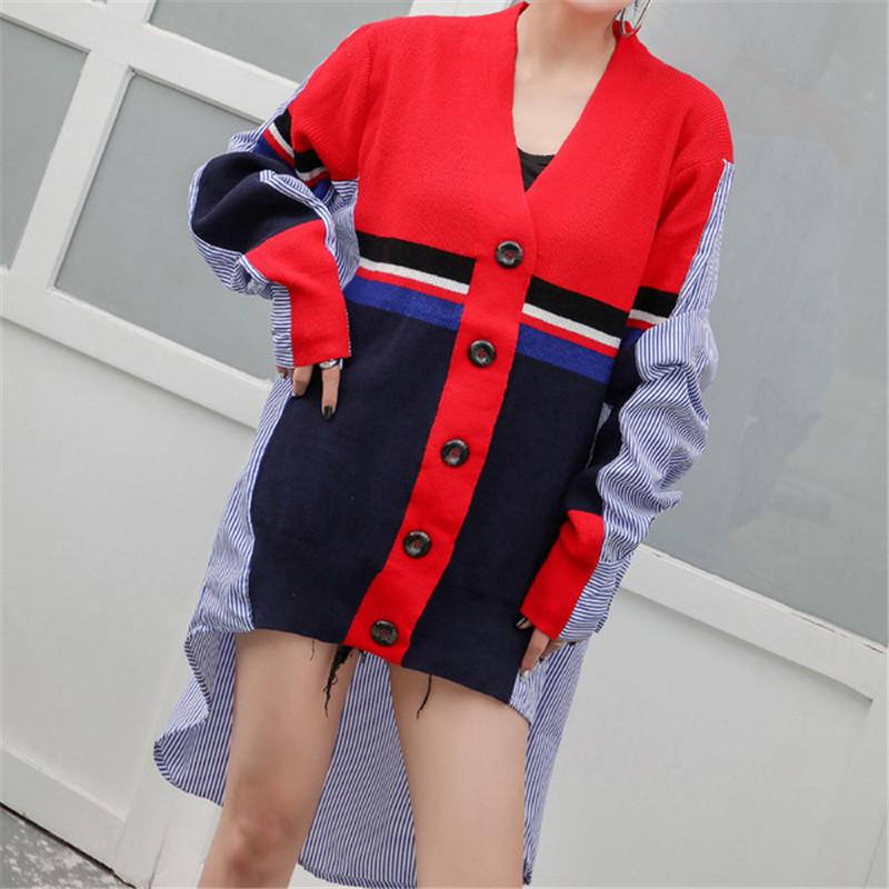 Women's New Sweater Cardigan Long Section V-Neck Knitting Fake Two Pieces Splice Shirt Spring Autumn Elegant Knit Sweater Coat, Black
Women's New Sweater Cardigan Long Section V-Neck Knitting Fake Two Pieces Splice Shirt Spring Autumn Elegant Knit Sweater Coat, Black