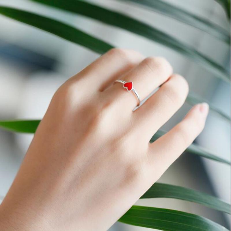 Cluster Rings Arrival Beautiful 925 Sterling Silver Jewelry Ring Female Creative Simple Red Enamel Love Peach Heart SR275