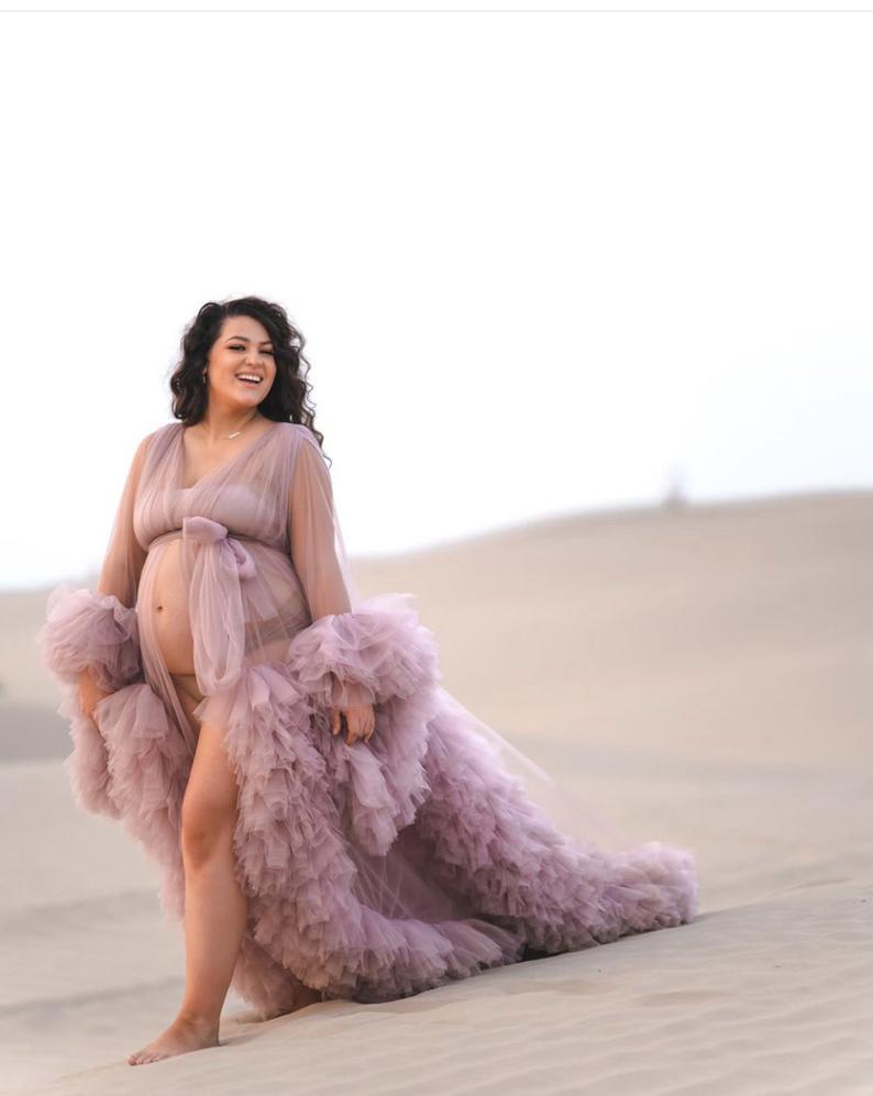 new tiered skirts maternity gowns long sleeves ruffles see though bridal sleepwear bathrobes nightgowns robes women dress kimono