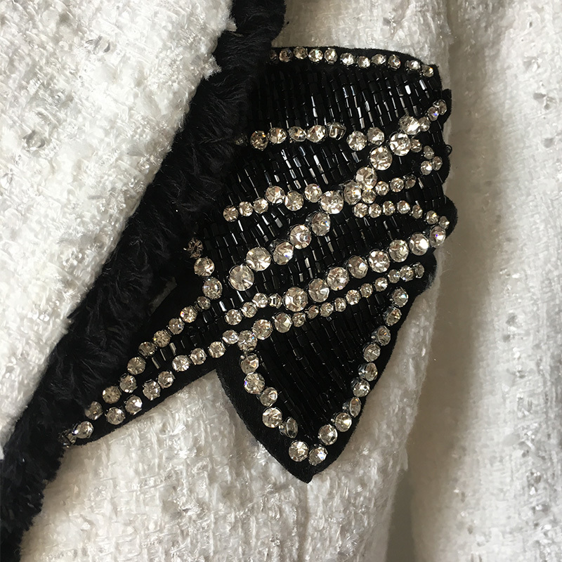 Plus Size XXXL Women High Street Long Jackets Runway Beading Double Breasted Solid Color White Slim Chic Blazers High Quality 201102