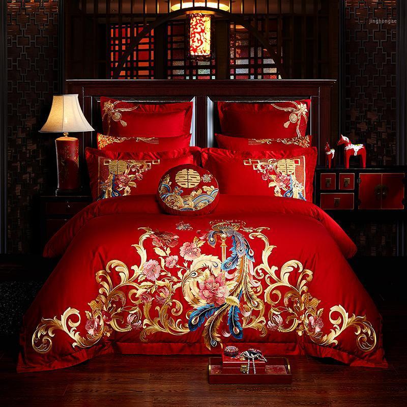4/6/9pcs Luxury Red Wedding Gold Phoenix Embroidery 100% Cotton Bedding Set Duvet Cover Bed sheet/Linen Bedspread Pillowcases1
4/6/9pcs Luxury Red Wedding Gold Phoenix Embroidery 100% Cotton Bedding Set Duvet Cover Bed sheet/Linen Bedspread Pillowcases1
