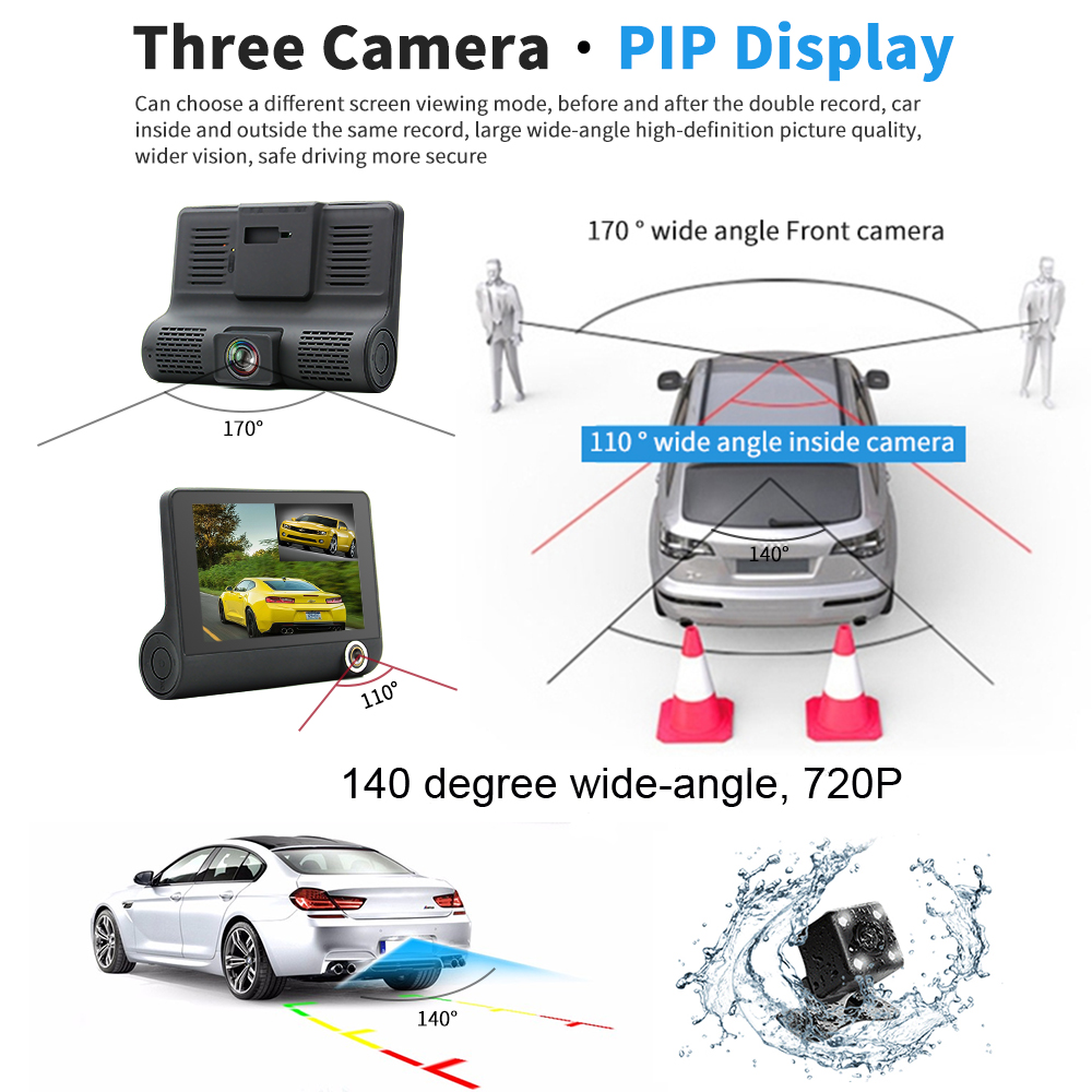 New 40quot Car DVR Camera car cameras Dual Lens with Rear view Registrar three camera Night vision car dvrs Video dashcam