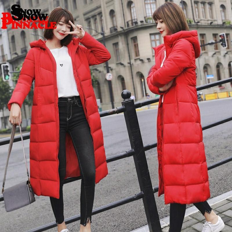 Plus size women X-long Parkas jacket Casual solid thicken warm Hooded X-long Jacket coat -25degrees outwear clothing M-6XL 201019