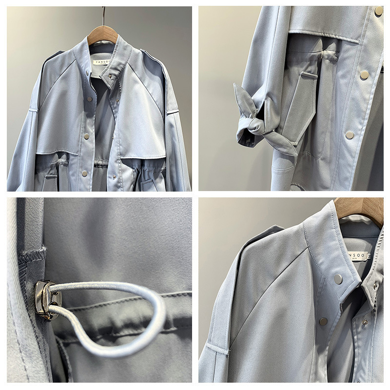 Yeeloca Casual Windbreaker Female Full Sleeve Midlength Mandarin Collar Straight Cardigan Autumn Women Korean Loose Slim Coat 201111