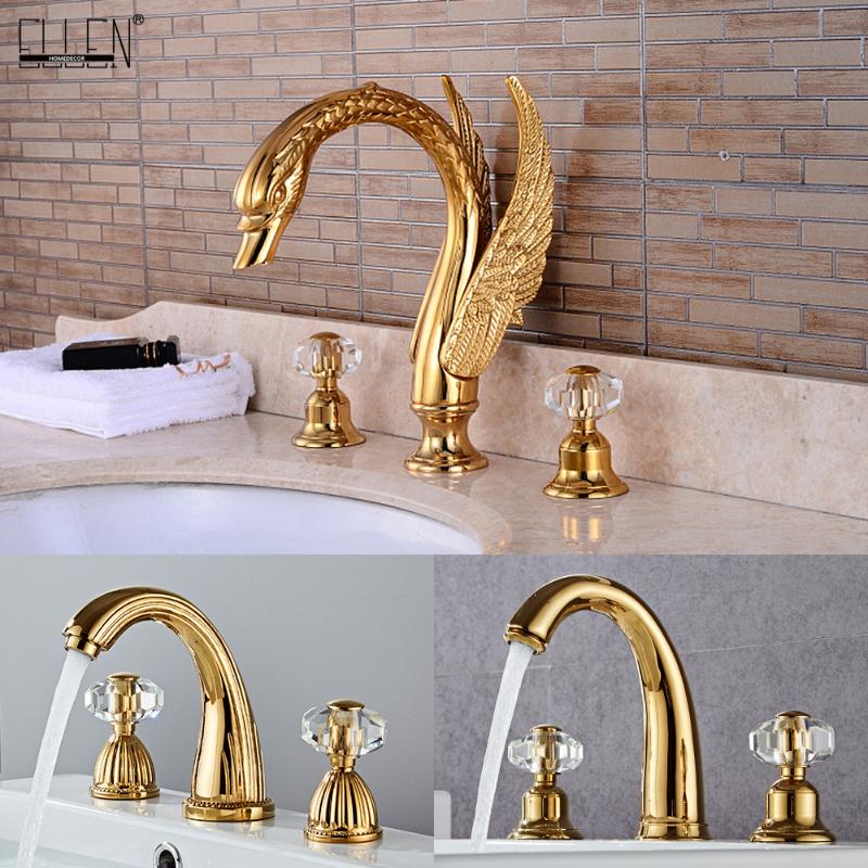 Soild Brass Gold Finish Faucet Bathroom Golden Swan Faucets Double Handle Three Hole Wash Basin Tap Mixer ELF1513G
Soild Brass Gold Finish Faucet Bathroom Golden Swan Faucets Double Handle Three Hole Wash Basin Tap Mixer ELF1513G