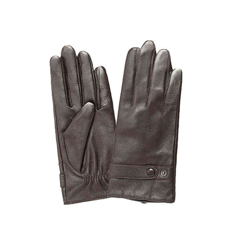 Autumn Men Business Sheepskin Leather Gloves Winter Full Finger Touch Screen Black Gloves Riding Motorcycle Gloves NR196 211224