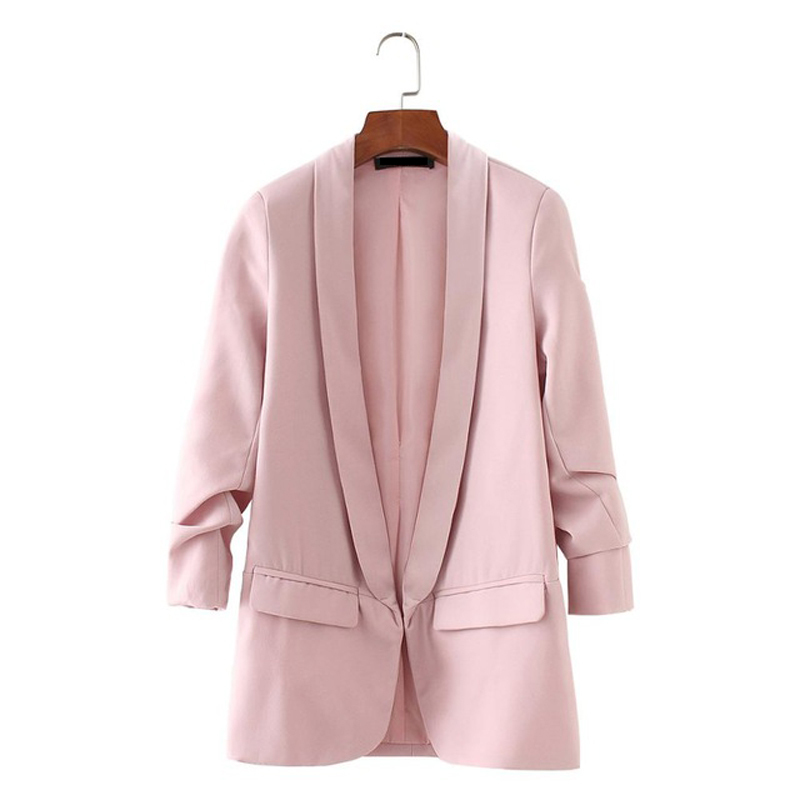 Bella women elegant white black green blazer crimping three quarter sleeve outerwear notched pocket office jacket 201114