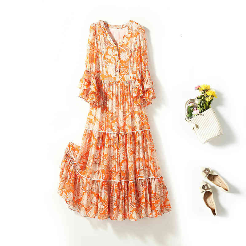 Casual Dresses summer orange dress Pullover middle waist printed Street stitching silk V-neck JQKX
Casual Dresses summer orange dress Pullover middle waist printed Street stitching silk V-neck JQKX
