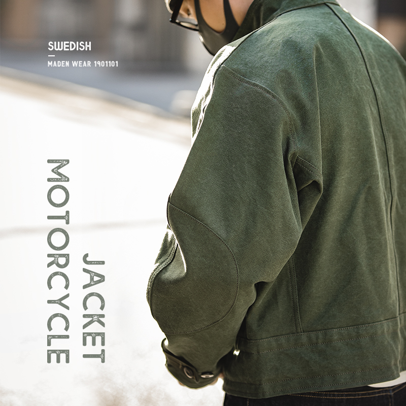 Maden Army Green Retro Jacket Misplaced Oblique Buckle Swedish Motorcycle Men's Jacket AMEKAJI Cotton Washed Water Jacket Men LJ201215