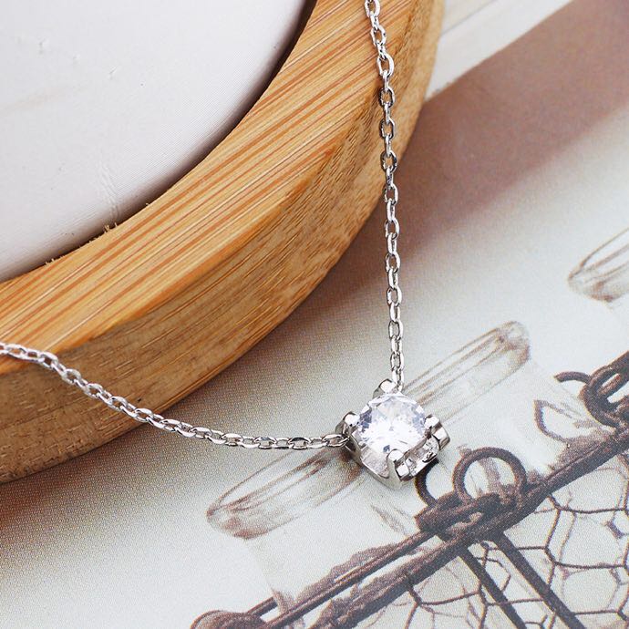 fashion jewelry womens necklace single pendant solitaire white diamond necklaces stainless steel Party Circle Wedding gold chain p