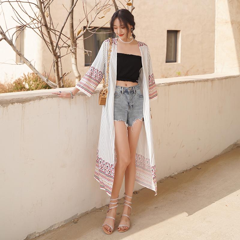 Summer Cardigan Bohemia Women Shirt Light Loose Holiday White Printing Blouse Mid Sleeves
Summer Cardigan Bohemia Women Shirt Light Loose Holiday White Printing Blouse Mid Sleeves