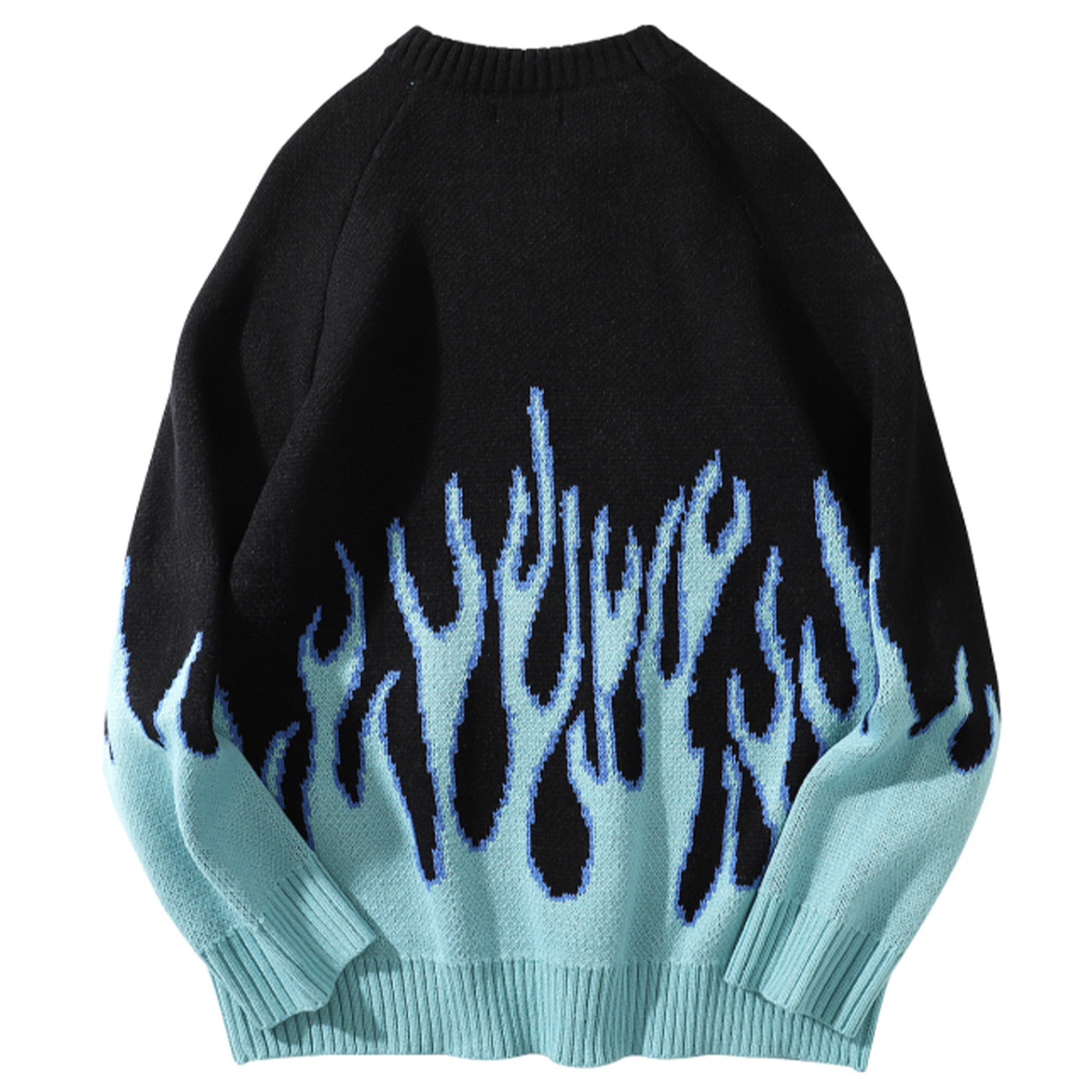 Sweater Pullover Men Streetwear Blue Fire Flame Knitted Sweater Hip Hop Harajuku Tops Casual Couple Sweater Black 201203