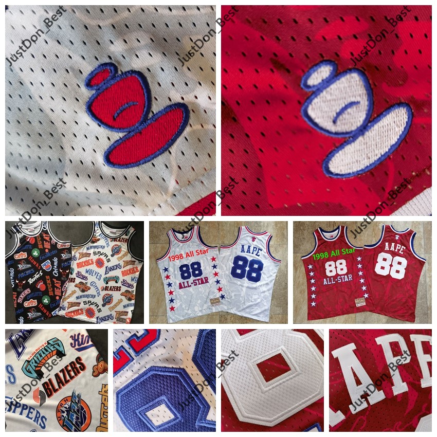 Mens Retro 1998 All-Star AAPE Mitchell & Ness superme Stitched East west joint names Hardwoods Classics Basketball Jersey, Black;red
Mens Retro 1998 All-Star AAPE Mitchell & Ness superme Stitched East west joint names Hardwoods Classics Basketball Jersey, Black;red
