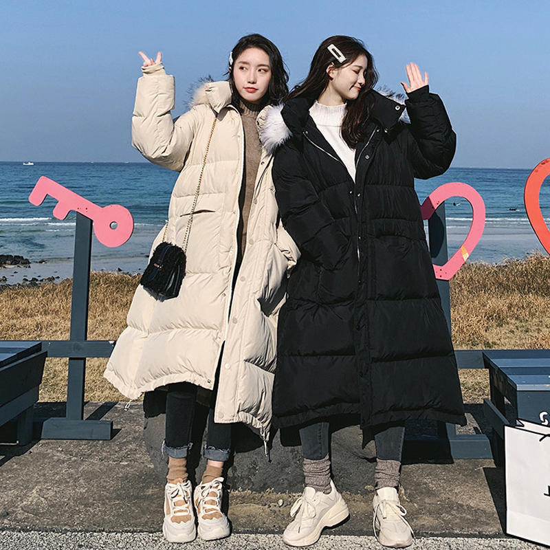 Bella philosophy Long Down Cotton Coat Women Parka Casual Winter Jacket Loose Warm Thick Winter Padded Fur collar Lady Coats 201027