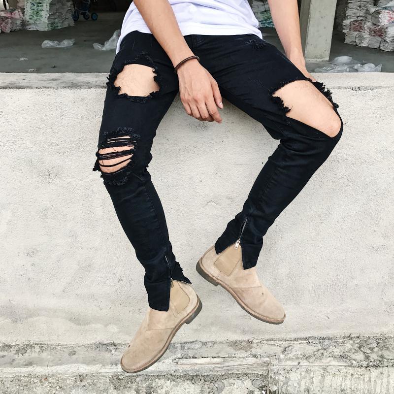 New men' male fashion trousers female American stretch ripped jeans Slim feet zipper high street beggar pants pencil men, Black
New men' male fashion trousers female American stretch ripped jeans Slim feet zipper high street beggar pants pencil men, Black