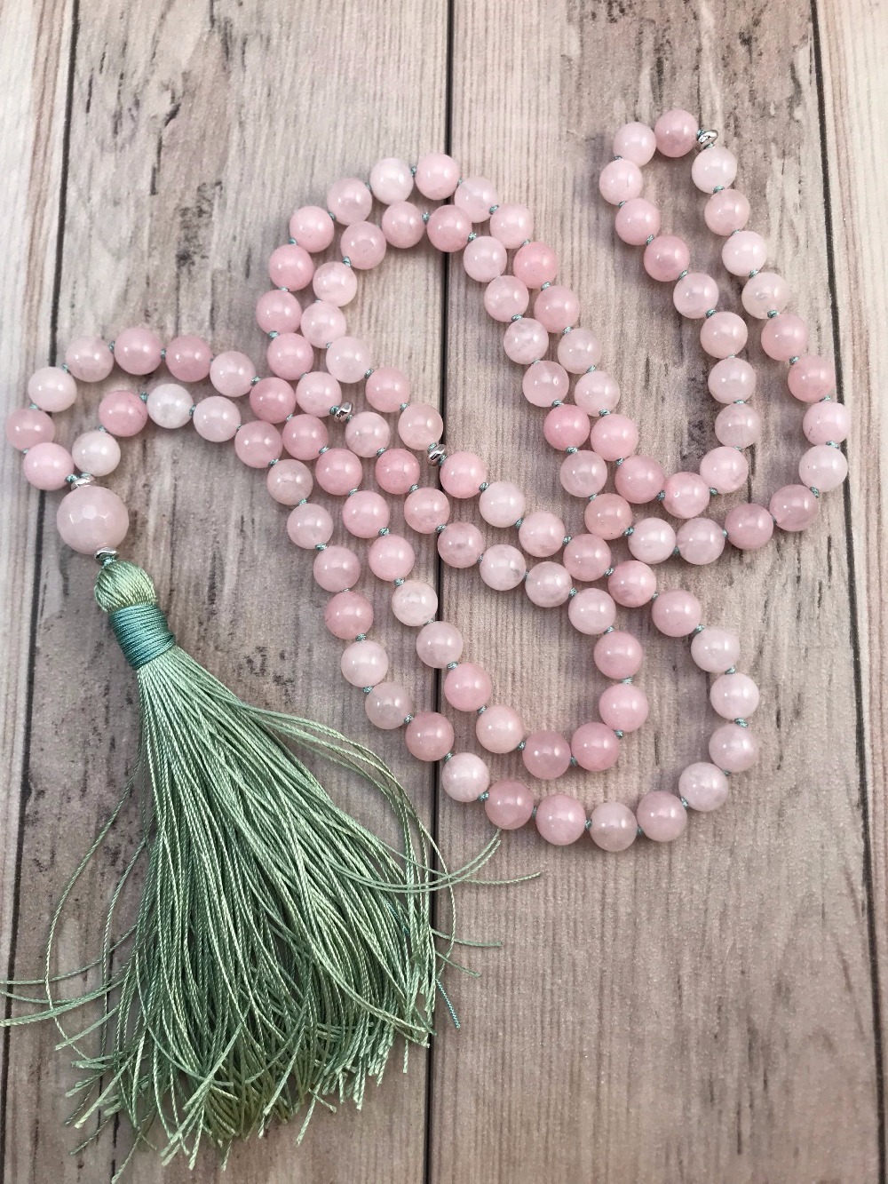 108 Mala Bead Necklace RoseQuartz Knotted Necklace Yoga Mala meditation Beads Mens Jewelry Prayer Necklaces Tassel Necklaces 201014
