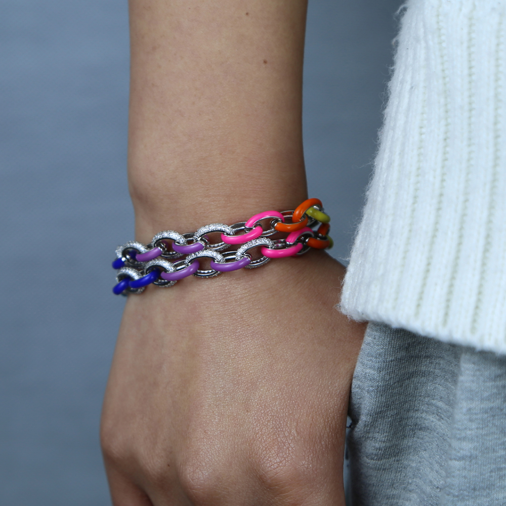 2021 New Arrived Fashion Women Jewelry Micro Pave CZ Neon Enamel 8MM Rolo Link Chain Bracelet