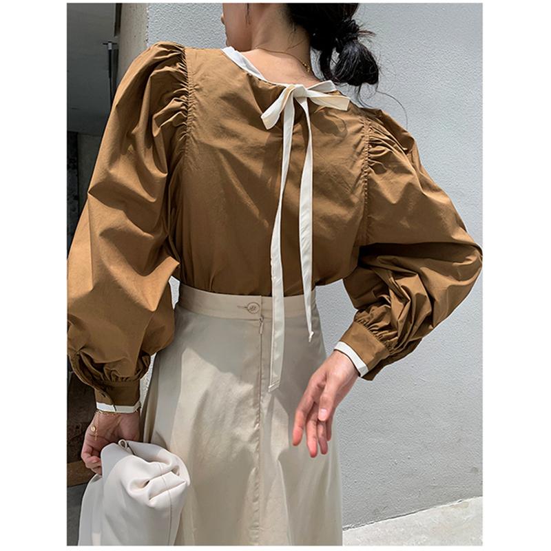 Women' Loose Blouses Tops Autumn New French O-neck Lace Up Puff Sleeve Solid Color Female Shirts Elegance Casual Shirts 2020, Brown
Women' Loose Blouses Tops Autumn New French O-neck Lace Up Puff Sleeve Solid Color Female Shirts Elegance Casual Shirts 2020, Brown