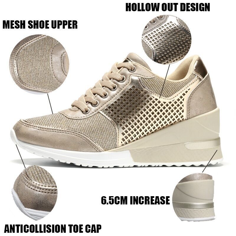 Women Height Increase Wedge Shoes Big Size 35-43 Walking Sneakers Black Gold Sport Shoes Ladies Chunky Platform Sneakers 201218