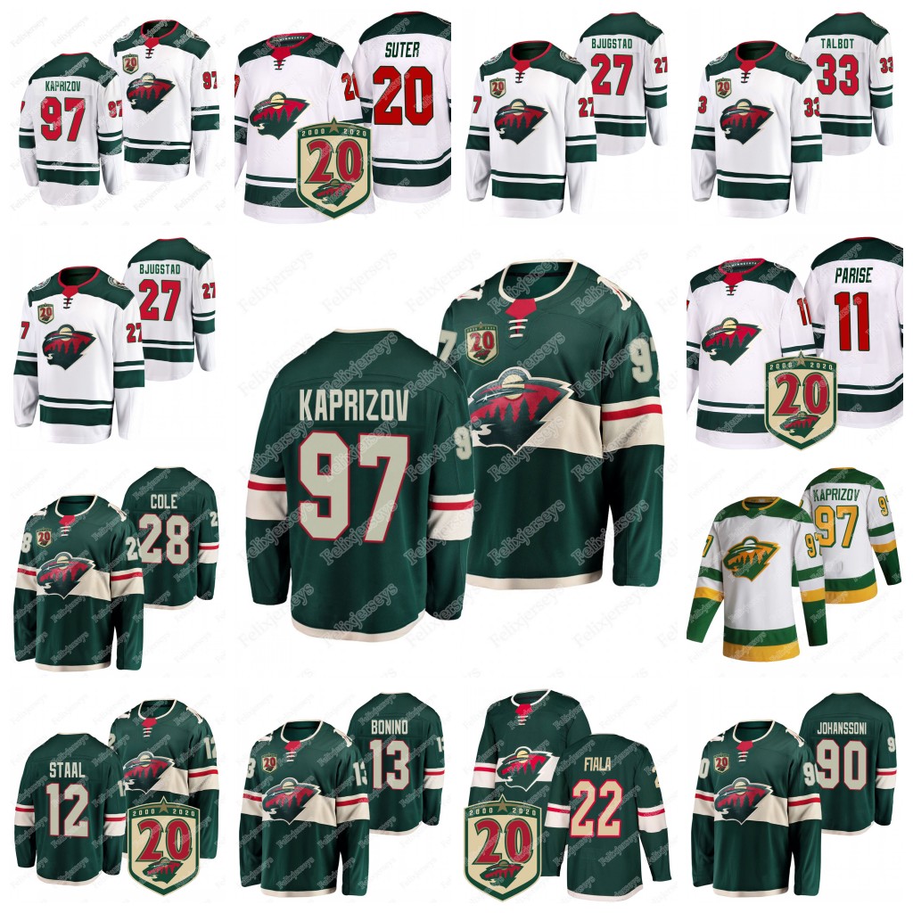 97 Kirill Kaprizov Minnesota Wild 20th Anniversary Jersey Kevin Fiala Matt Dumba Ryan Suter Zach Parise Ian Cole Devan Dubnyk Granlund, Green youth: size s-xl
97 Kirill Kaprizov Minnesota Wild 20th Anniversary Jersey Kevin Fiala Matt Dumba Ryan Suter Zach Parise Ian Cole Devan Dubnyk Granlund, Green youth: size s-xl