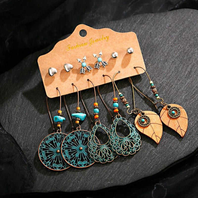 6PCS/Lot Green Flower Alloy Hollow Dangle Earrings For Women Bohemian Wood Leaf Ladies Earrings Oorbellen
6PCS/Lot Green Flower Alloy Hollow Dangle Earrings For Women Bohemian Wood Leaf Ladies Earrings Oorbellen
