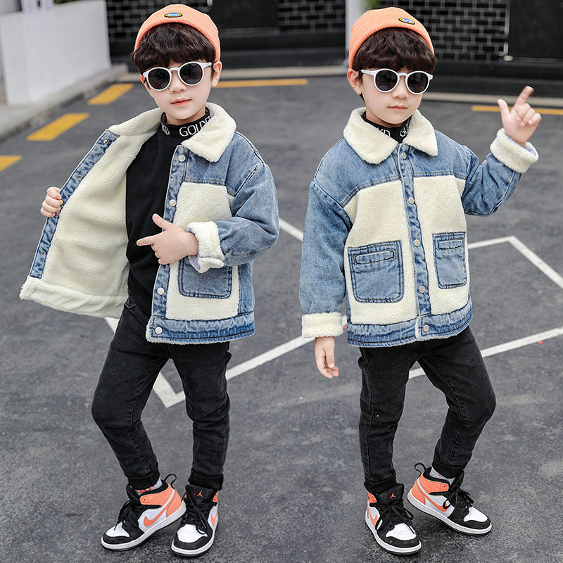 Autumn Winter Children's Wool Cashmere Denim Jacket Coats for Boys Child Warm Denim Jacket Baby Boy Lambwool Coat For Kids 2-9T 201126