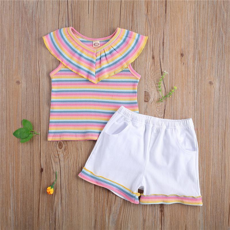 Summer 2Pcs Outfits Suits Toddler Kid Girls Sleeveless V-Neck Colorful Stripe Tank Rainbow Top+Short Pant Casual Clothes Sets, Multi
Summer 2Pcs Outfits Suits Toddler Kid Girls Sleeveless V-Neck Colorful Stripe Tank Rainbow Top+Short Pant Casual Clothes Sets, Multi