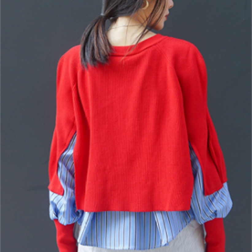 Spring New Fashion Loose Sweater Shirt Large Size Korean Version Plaid Striped Shirt Patch Knitted Sweater Pullovers Junper 201221
