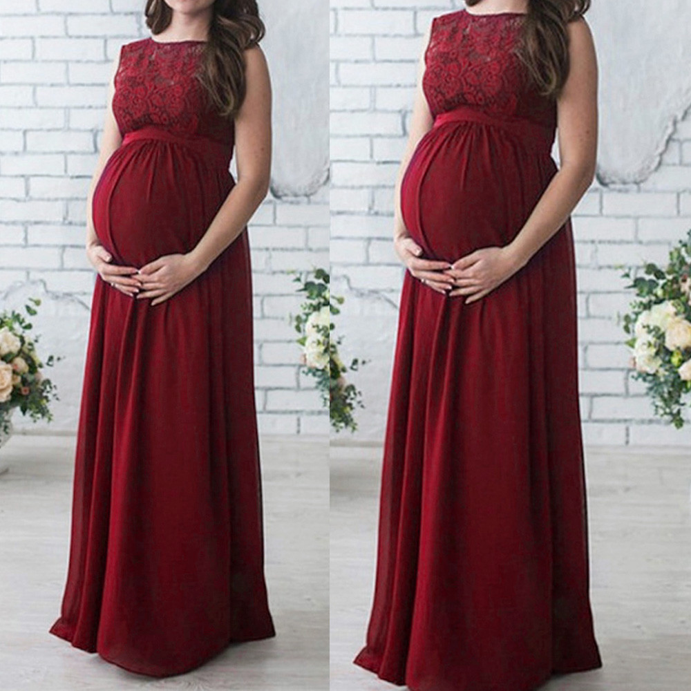 TELOTUNY Women Pregnant Dress Lace Sleeveless Long Maxi Dress Maternity Gown Photography Props Clothes Party Wedding Dress LJ201125