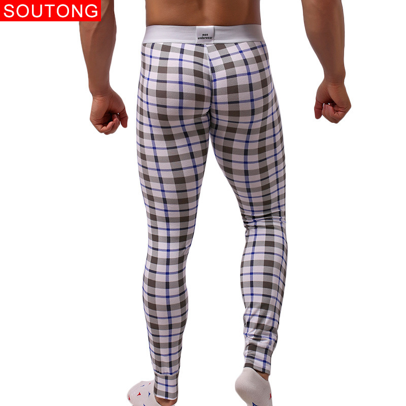 Soutong Underwear Winter Warm Men Long Johns Cotton Plaid Printed Long Johns Men Thermal Underwear Men Thermal pants qk09 201023