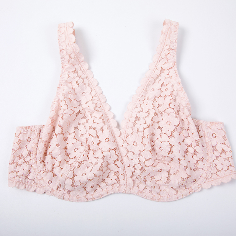 DOBREVA Women's Sexy Lace Bralette Plus Size Minimizer Bra Underwire Plunge Unlined Bras 201202