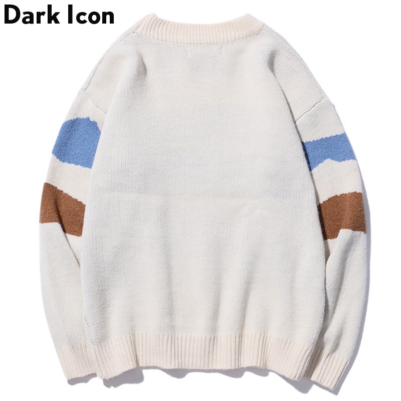Round Neck Loose Dinosaur Sweater Autumn Korean Style Knitting Pull Sweater Mens Harajuku Casual Outwear Men Clothes 201022